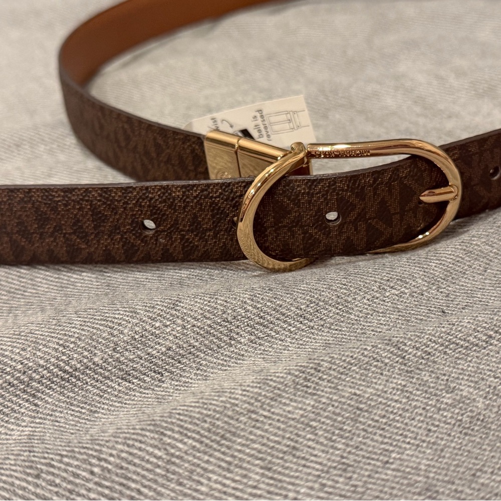 Michael Kors Dark Brown Signature Belt with Gold Buckle